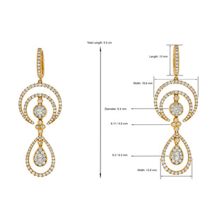 Long luxurious dangling diamond earring, Graceful Length incorporates six versatile paterns set with diamonds. 18k rose gold.