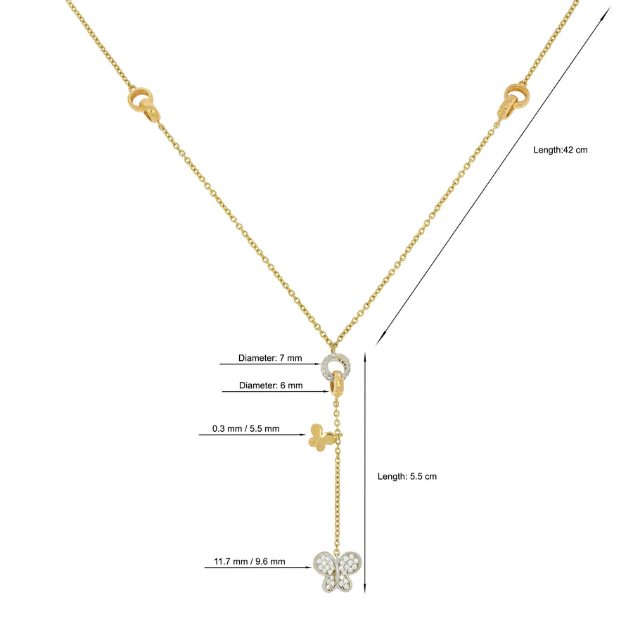 Dangling Charm butterflys and gold bead Necklece, hanging pandants, tow tone gold, 18k rose gold and White gold Set with 60 round diamonds.