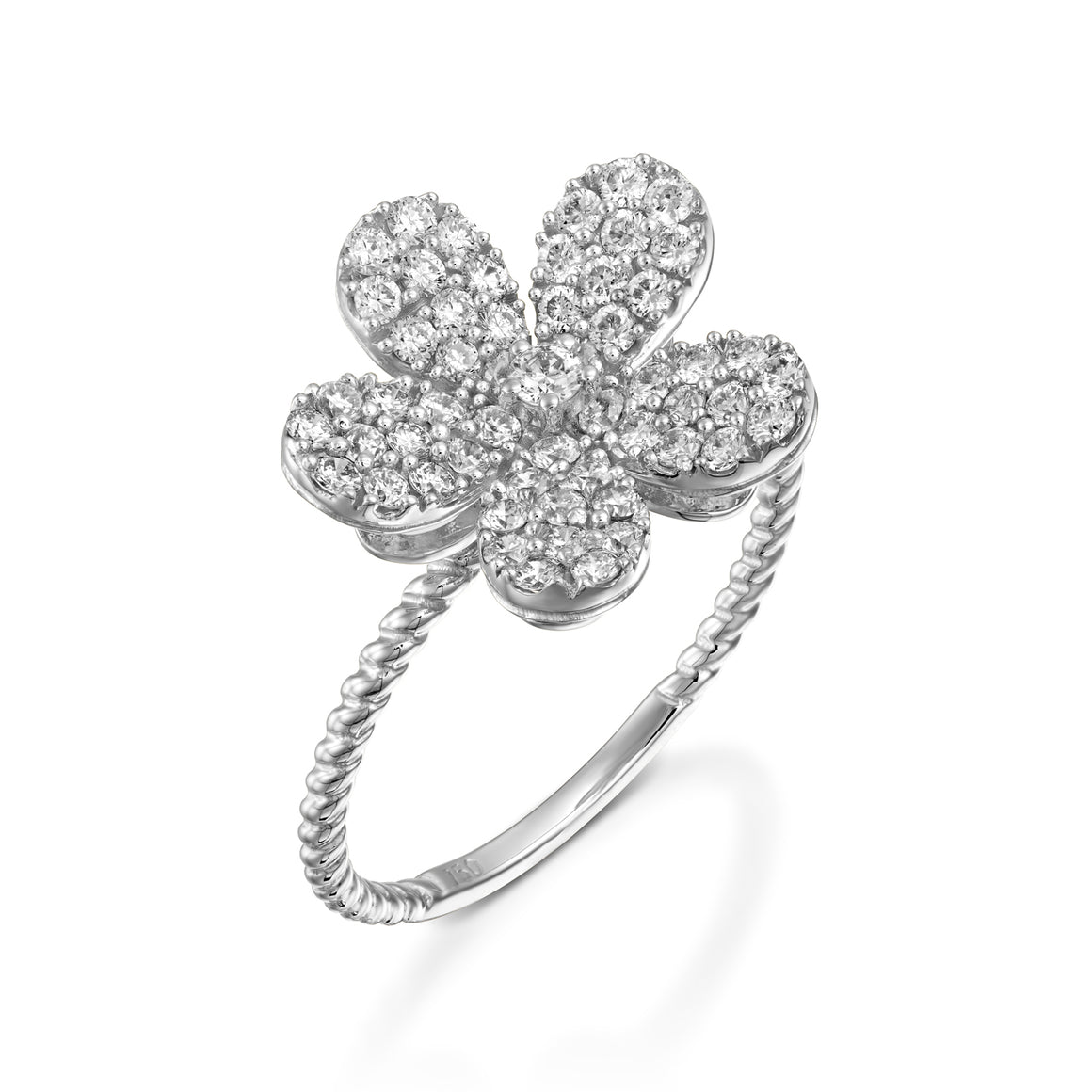 R3855-White gold Blooming Flower Diamond Ring