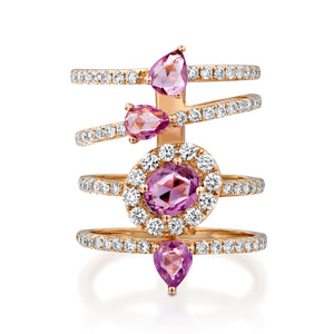 RNT13763-Pink Sapphire diamond multi Layered Ring ring in 18k Red gold