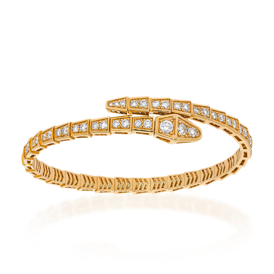 18K Rose gold, snake-shaped link bracelet, set with 74 round brilliant diamonds in total 3.00ct. Suitable for both man and woman.