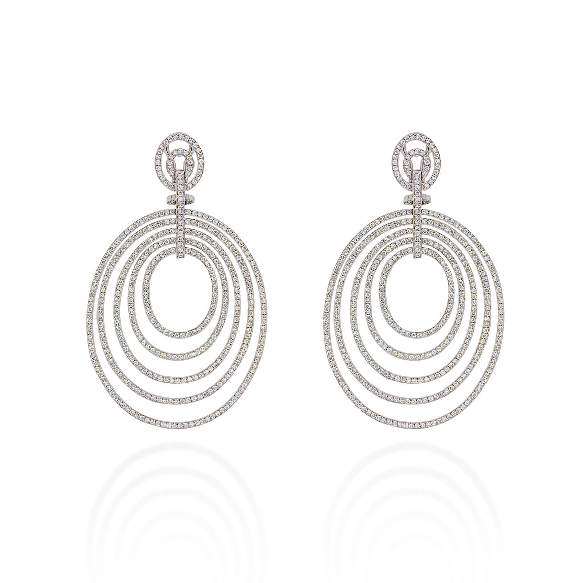 Amazing Multiple hoops earrings. Multiple Oval shape Pave Diamond Drop Earrings.