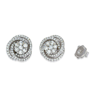 Stud Diamonds Earrings Flower Shape with spiral sparkling diamonds around, it  very Unique design, wedding set.