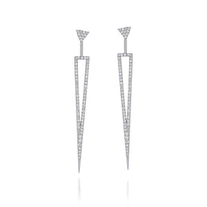 Amazing 18k white gold drop long triangular earrings, pave diamonds set with 1.13ct round diaomnds. Can also waer it as a stud earing.