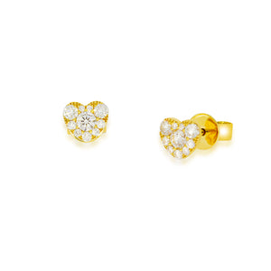 Tiny gentle pave diamond, heart earrings | stud earrings 0.51 ct. round Sparkling diamonds in 18K gold. wedding erring's, prom earrings.