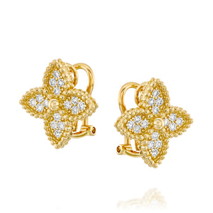 ENT14534-18k Flower clip on diamond earrings