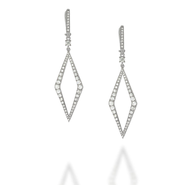 Long 18K White Gold Diamond Drop Triangle Earrings, triangle