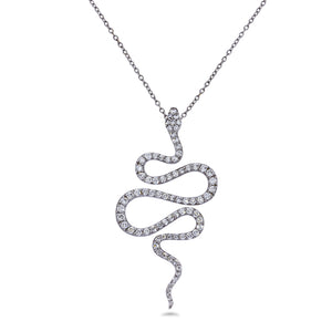 14k white gold, snake diamonds pendant. Charm Pendant pave with 81 round 1.13ct diamonds. symbol of wisdom pendent.