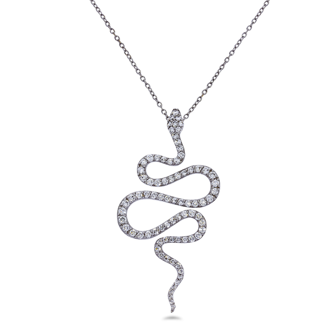 14k white gold, snake diamonds pendant. Charm Pendant pave with 81 round 1.13ct diamonds. symbol of wisdom pendent.
