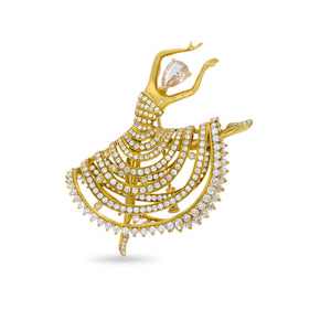 Ballet Ballerina Diamonds Dancing Girl Pin / Diamonds Pins Brooches . Can be easly transform to a pendant on gold chain.