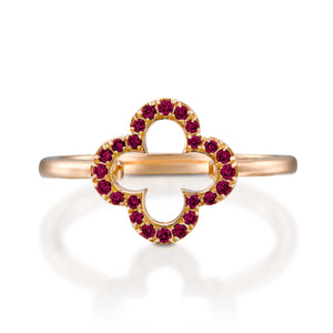 RVC401-18k Rose Gold Lucky Love Ring, Red Ruby