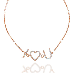 Pave diamonds I LOVE YOU in 18k Rose gold diamond chain bracelet. Because there is nothing more beautiful than a declaration of love.