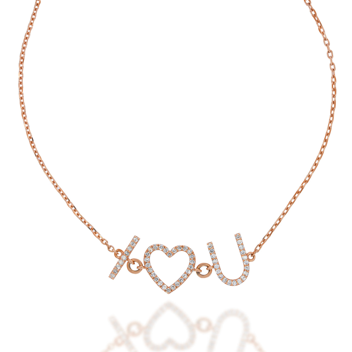 Pave diamonds I LOVE YOU in 18k Rose gold diamond chain bracelet. Because there is nothing more beautiful than a declaration of love.