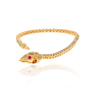 Luxurious Snack shape bracelet, Diamond & Ruby set on 18k Rose gold. luxurious design and magnificent 4.89ct diamond and 0.11ct red Rubi.