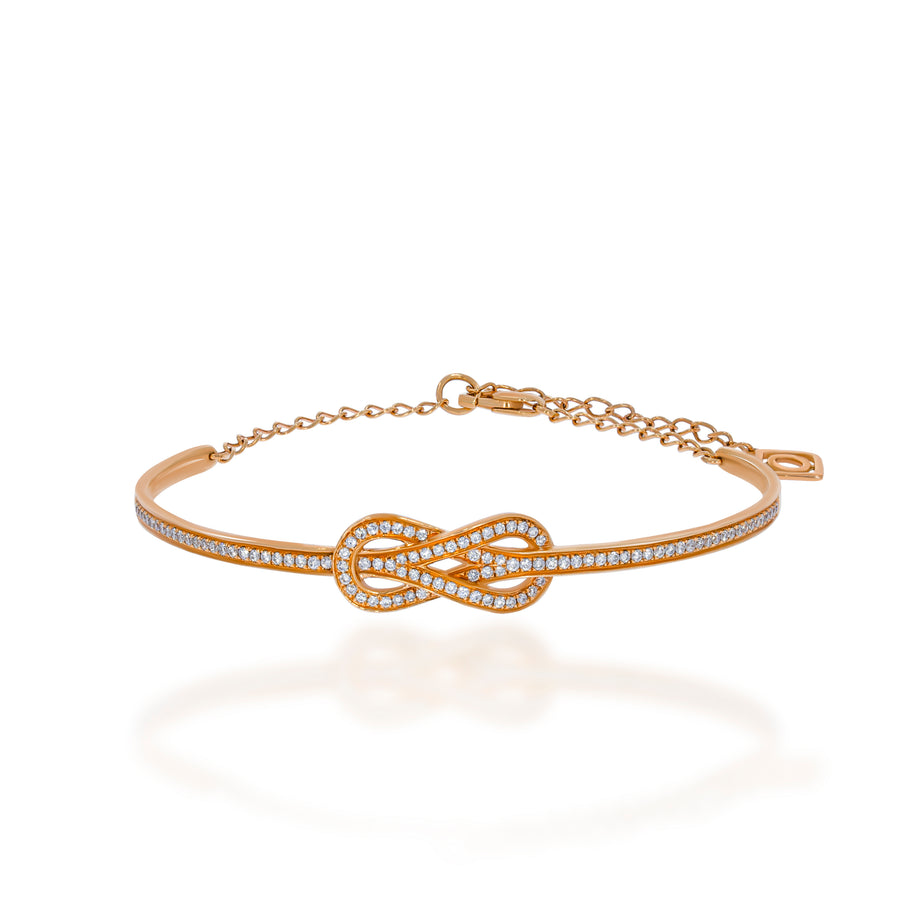 Knot Symbol Infinity Love Diamonds Bangle Bracelet. a beautiful way to express love forever. 18k rose gold