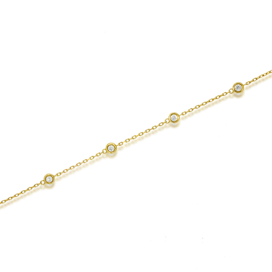 Elegant 14k Gold Bezel Setting Diamond Bracelet. 5 gold Cups set with diamonds. 0.36ct round daimonds. Dainty Diamond Bracelet, Gift for Her