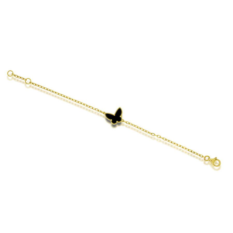 Exquisite Onix butterfly bracelet, 18k Yellow gold spheres surround the 1.55 ct butterfly shape onix stone, Perfect Gentle Gift.