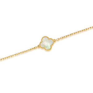 Elegant Bracelet, Mother of pearl Clover bracelet, 18k rose gold, 8.8mm diameter, rose gold balls Surrounding the Mother pearl.