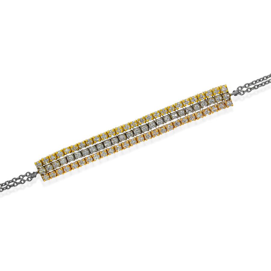 Stunning Three bars Diamonds teniss breselet, each bar made with a different 18k gold color.  extraordinary piece.