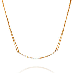 Timeless Semicircle diamonds pendant bar, Red Gold Double Chain Necklace, A perfect balance of modern geometry and classic elegance.