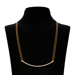 Timeless Semicircle diamonds pendant bar, Red Gold Double Chain Necklace, A perfect balance of modern geometry and classic elegance.