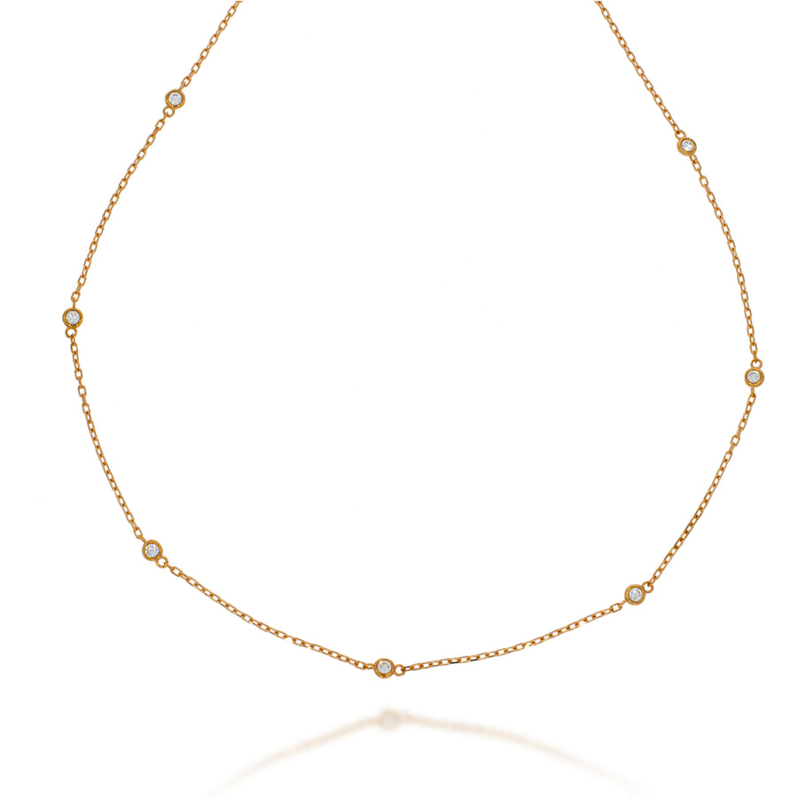 Solid 14K rose gold Dainty chain, Diamond Bezel set diamonds Necklace, perfact every day war minimalist Necklace.