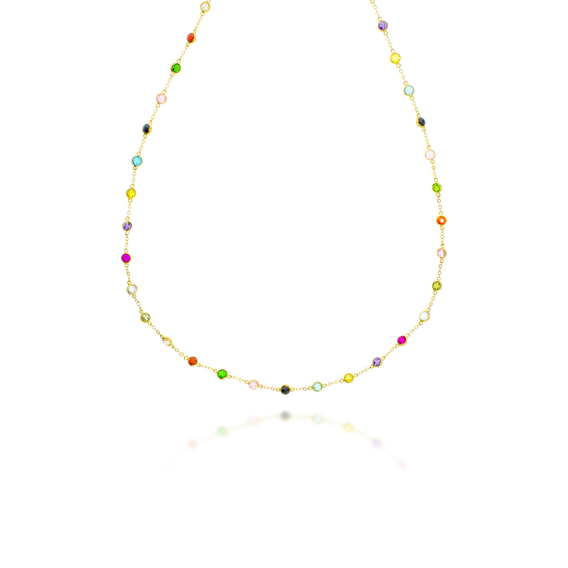 Happy colorfull necklace, 14K yellow gold necklace bazel set with Multiple gemstones maks a warm colorfull glow and a bold statement.