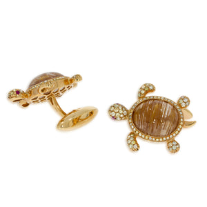 Elegant 18k Rose gold Turtle Shape Quartz and Diamonds Cufflinks, perfect for adding a touch of style to your formal attire.