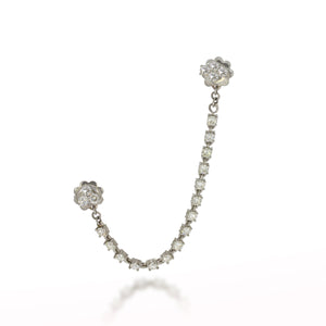 Double piercings Tennis Diamonds earring / Stud Diamond earring. 18k white gold set with 1.10 carat round sparkling diamonds.