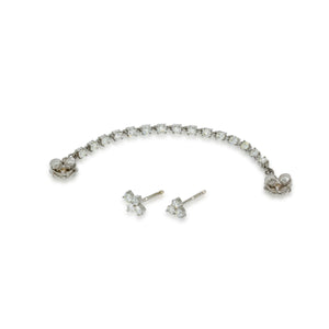 Double piercings Tennis Diamonds earring / Stud Diamond earring. 18k white gold set with 1.10 carat round sparkling diamonds.