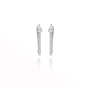 14k white gold oval hoop earrings set with a row of diamonds and diamonds in a perfect drop shape 0.27 carats.