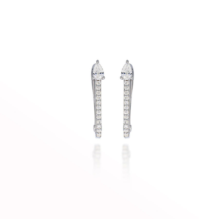 14k white gold oval hoop earrings set with a row of diamonds and diamonds in a perfect drop shape 0.27 carats.
