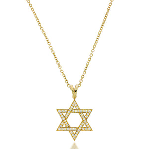 Diamond Elegance Star of David pendant. 18k yellow gold set with dazzling 0.38ct round diamonds.  statement piece for any occasion!
