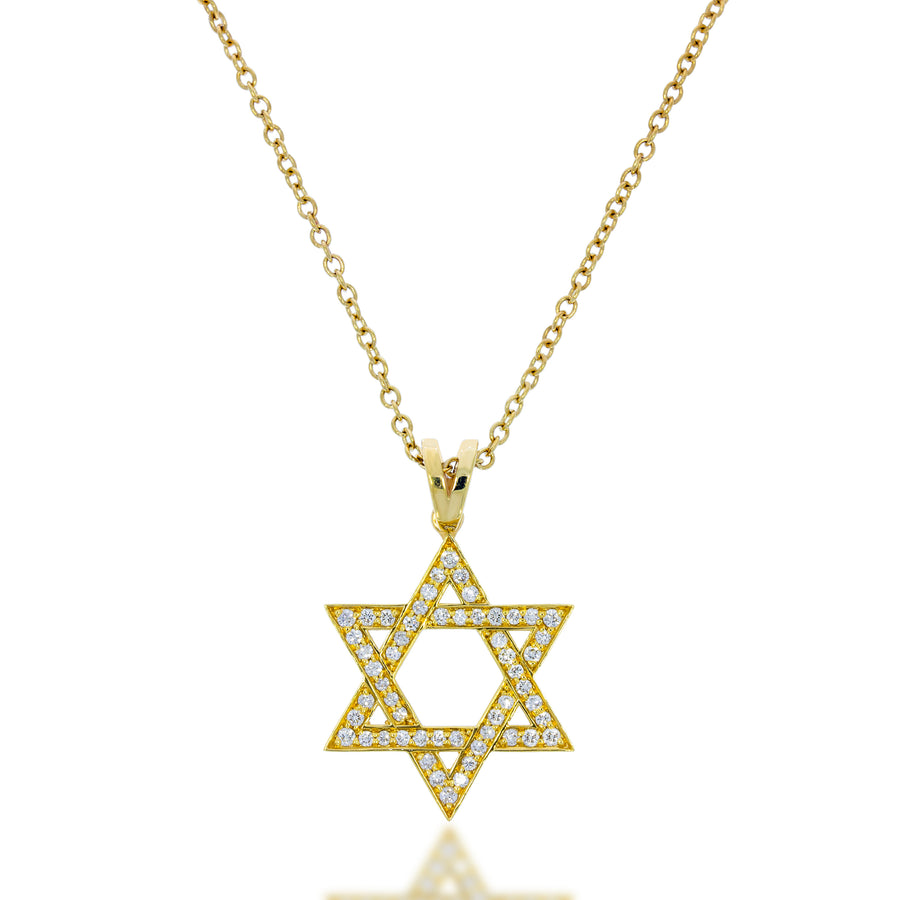 Diamond Elegance Star of David pendant. 18k yellow gold set with dazzling 0.38ct round diamonds.  statement piece for any occasion!