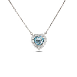 Timeless thick filigree swirl ocean blue diamond Heart shape pendant. 18k white gold set with 0.72ct glamour ocean blue diamond.