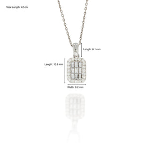 A classic pendant invisible set 0.45ct baguette diamonds and 0.50ct round diamonds around ensuring you radiate elegance on any occasion.