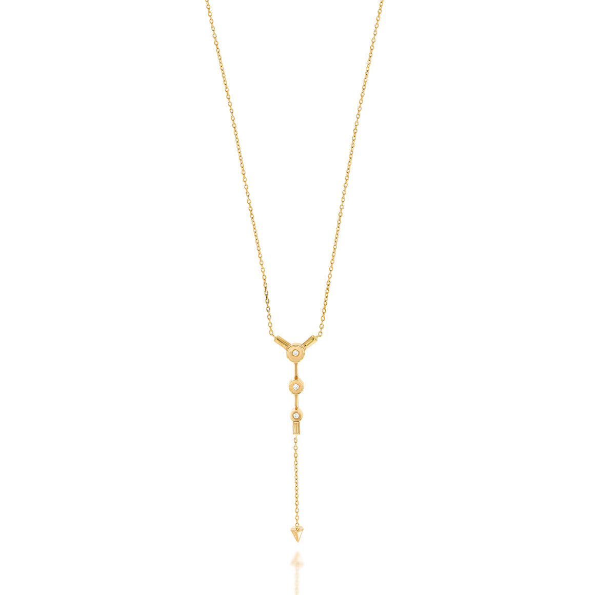 Elongated design 18k rose gold Pendant, trio invisible settings diamonds and pendulum that adds movement, length and attention to the necklace.