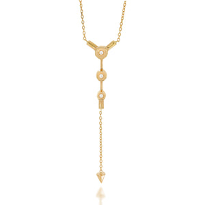 Elongated design 18k rose gold Pendant, trio invisible settings diamonds and pendulum that adds movement, length and attention to the necklace.