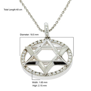 A 3D Star of David pendant, 18k white gold, thick circle halo with 30 Dazzling Brilliance Diamond. extraordinary piece of jewelry.