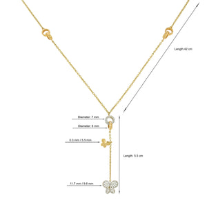 Dangling Charm butterflys and gold bead Necklece, hanging pandants, tow tone gold, 18k rose gold and White gold Set with 60 round diamonds.