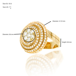 A luxury diamond ring, spiral (5 rows) of stunning diamonds that leading and encasing the larger diamonds flower shape on center. Large Ring