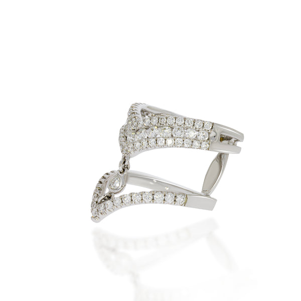 Multy layers long V ring, 18k white gold, pave with 73 round diamonds. -  Olivacom