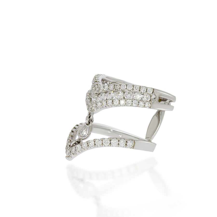 Multy layers long V ring, 18k white gold, pave with 73 round diamonds. A unique design for a perfect Anniversary gift, declaration of love.