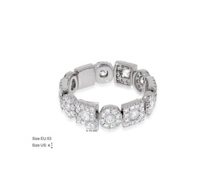 Unique Luxury diamonds Flexible Band ring  set on 18k white gold, 6 circles shape and 5 squares diamonds pave. Each link moves