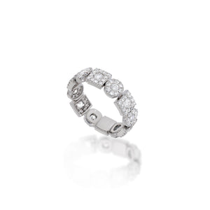 Unique Luxury diamonds Flexible Band ring  set on 18k white gold, 6 circles shape and 5 squares diamonds pave. Each link moves