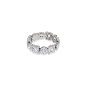 Unique Luxury diamonds Flexible Band ring  set on 18k white gold, 6 circles shape and 5 squares diamonds pave. Each link moves