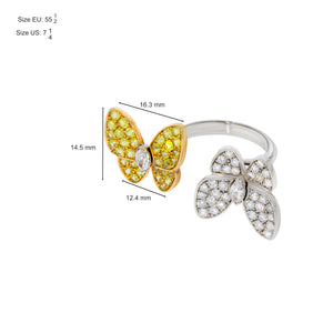 Two butterflies Diamonds Open Ring Two Gold Tone Two Stone color. The perfect and complementary pair Add vibrant and eye-catching variety