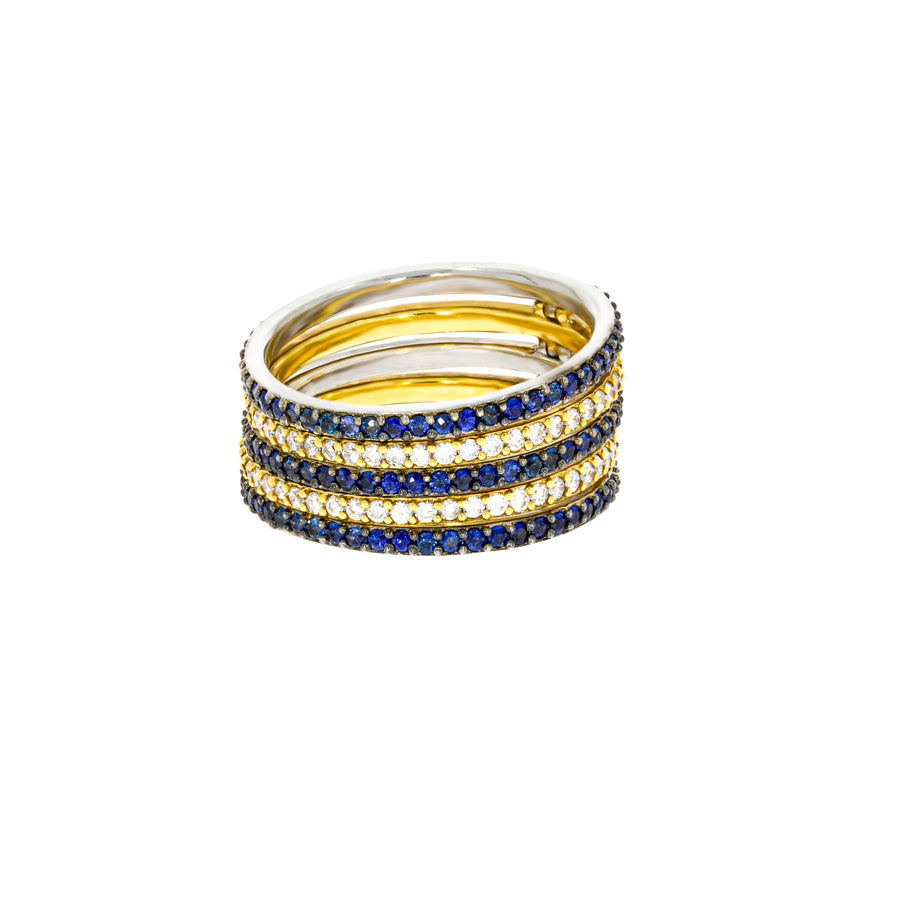 Unveil the epitome of luxury with our stunning Four Connected Rings two-tone 18k gold Diamonds and Blue Sapphire your unique style and grace