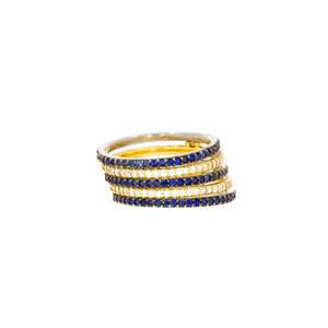 Unveil the epitome of luxury with our stunning Four Connected Rings two-tone 18k gold Diamonds and Blue Sapphire your unique style and grace