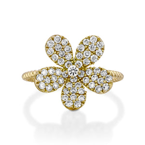 R3855-Yellow gold Blooming Flower Diamond Ring